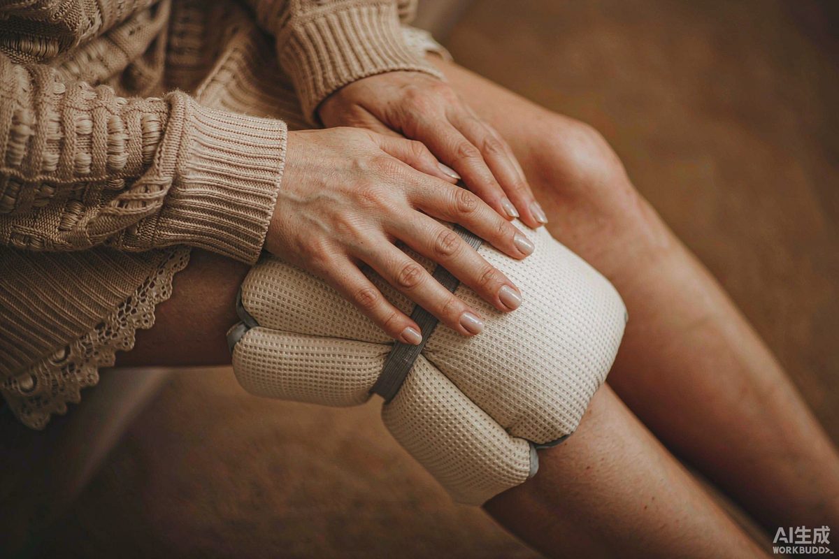 Hands applying a warm compress to sore knees