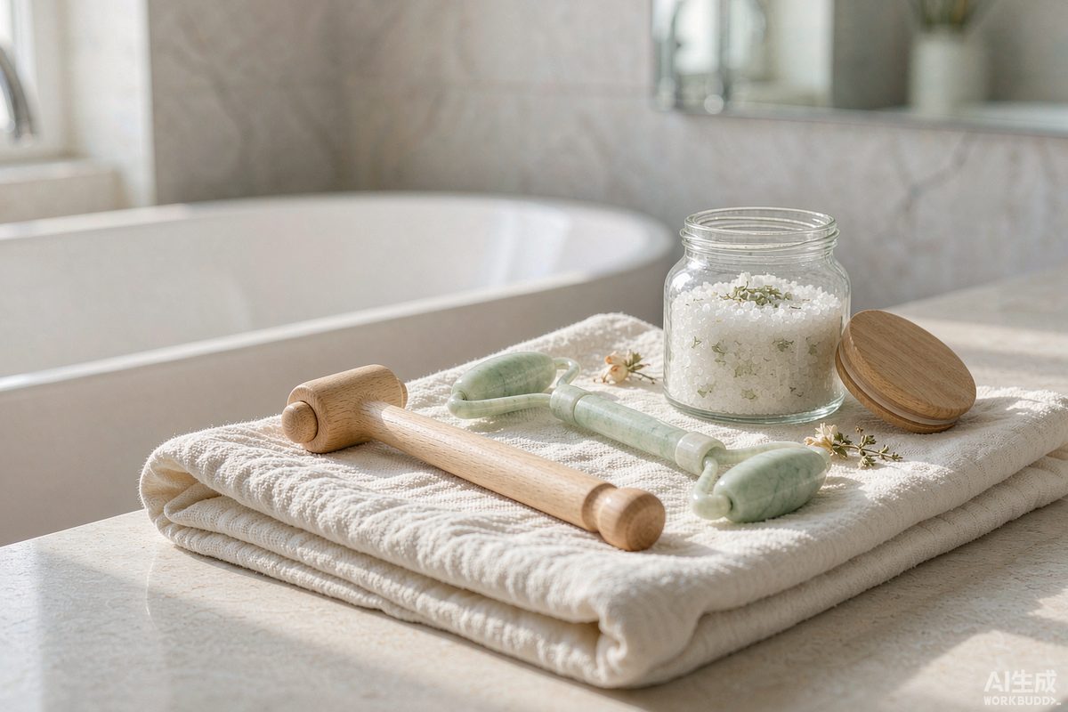 A wooden massage stick and jade roller for joint relief
